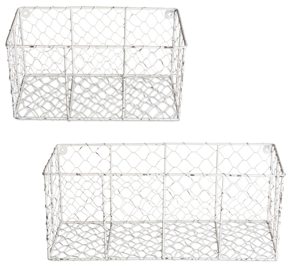 DII Wall Mount Chicken Wire Basket(Set of 2) Antique White S/M