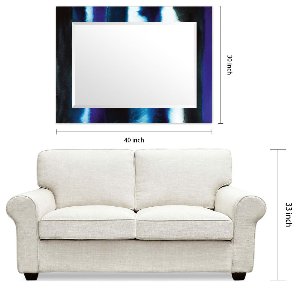 "Run Off" Beveled Mirror on Printed Abstarct Tempered Art Glass, 40x30"