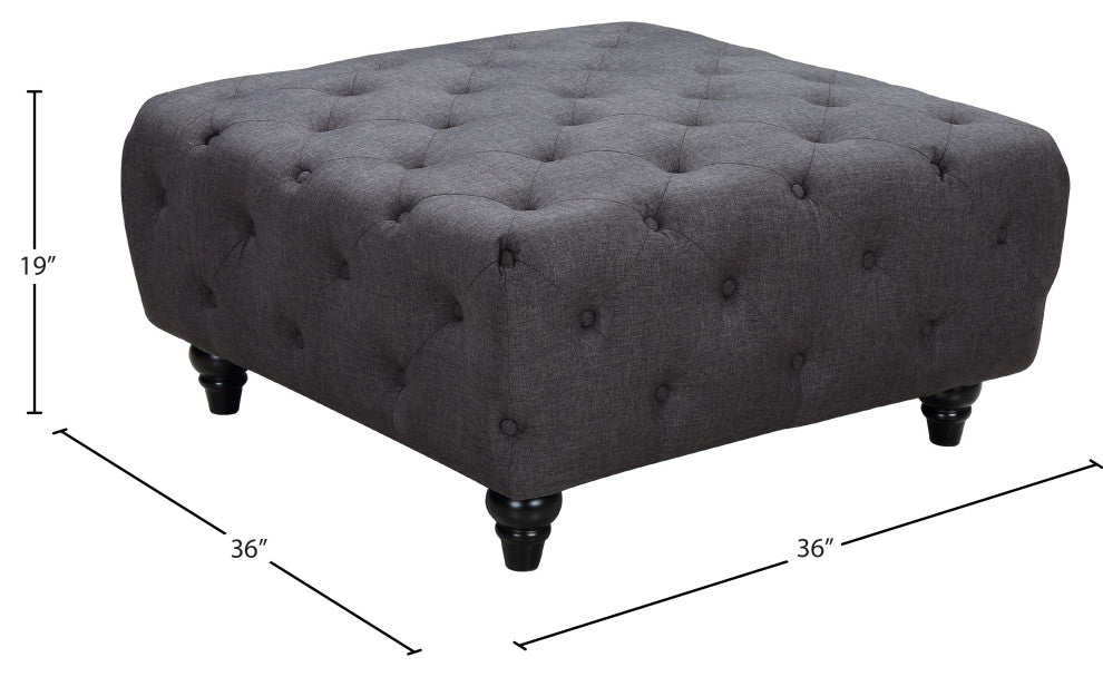 Chesterfield Linen Textured Fabric Upholstered Ottoman, Gray