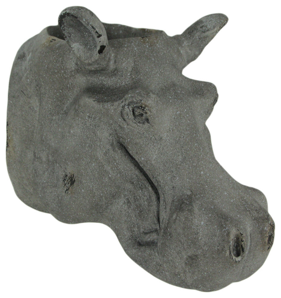 Grey Stone Finish Hippo Head Hanging Planter Statue
