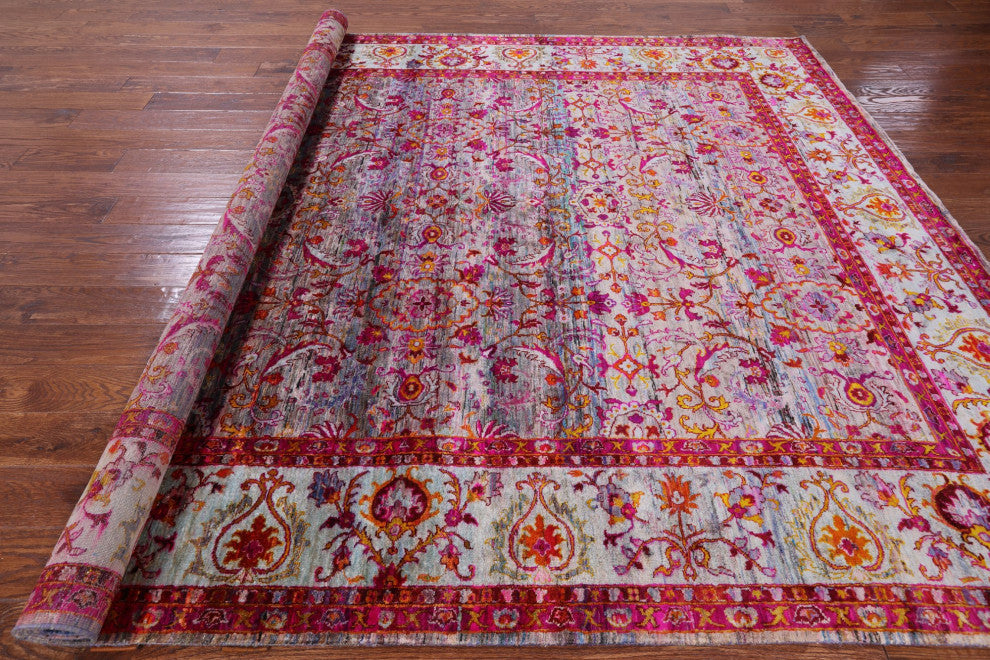 Hand-Knotted Persian Silk Rug 7' 9" X 9' 10" Q6816