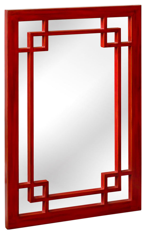 Elmwood Window Panel Style Mirror, Red