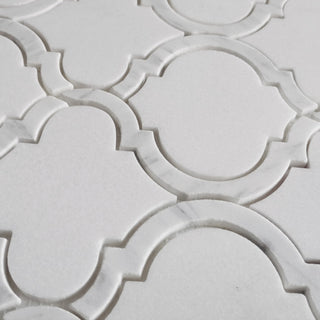 Thassos White Marble Arabesque Baroque Lantern Waterjet Tile Polished, 1 sheet