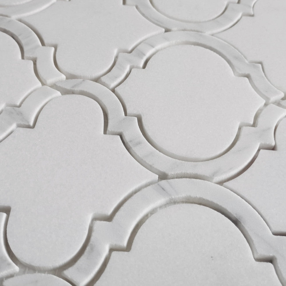 Thassos White Marble Arabesque Baroque Lantern Waterjet Tile Polished, 1 sheet