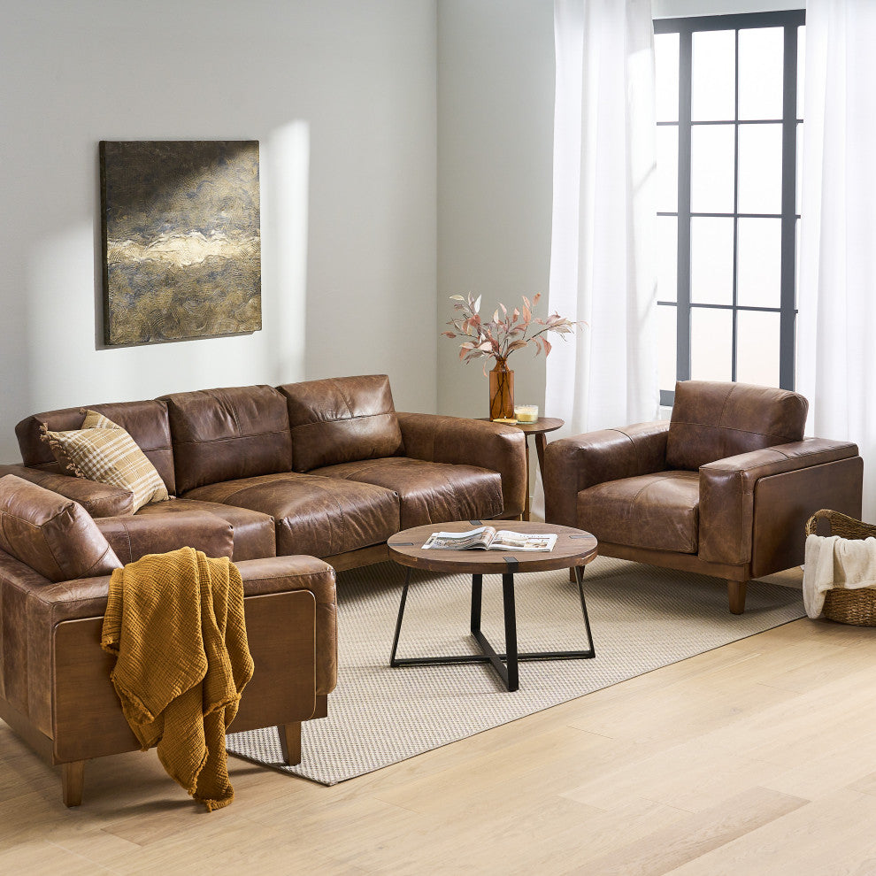 Connor Contemporary 3-Piece Oversized Living Room Sofa Set, Espresso/Dark Walnut
