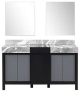 Zilara 60" Black and Grey Double Vanity, 28" Frameless Mirrors