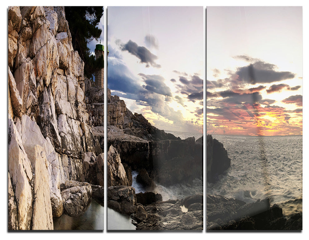 "Adiratic Sunset" Photography Glossy Metal Wall Art, 3 Panels, 36"x28"