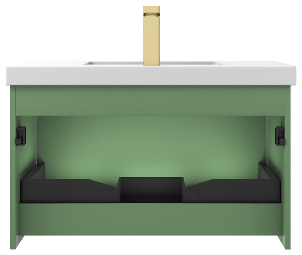 Floating Bathroom Vanity with Sink, Wall Mounted Vanity, Green, 30" W/ Sink