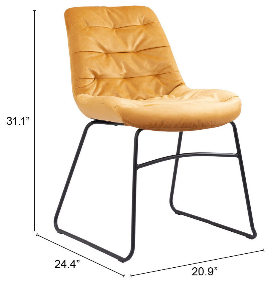 Dining Chair, Set of 2, Steel Metal, Fabric, Yellow, Black, Kitchen Cafe Bistro