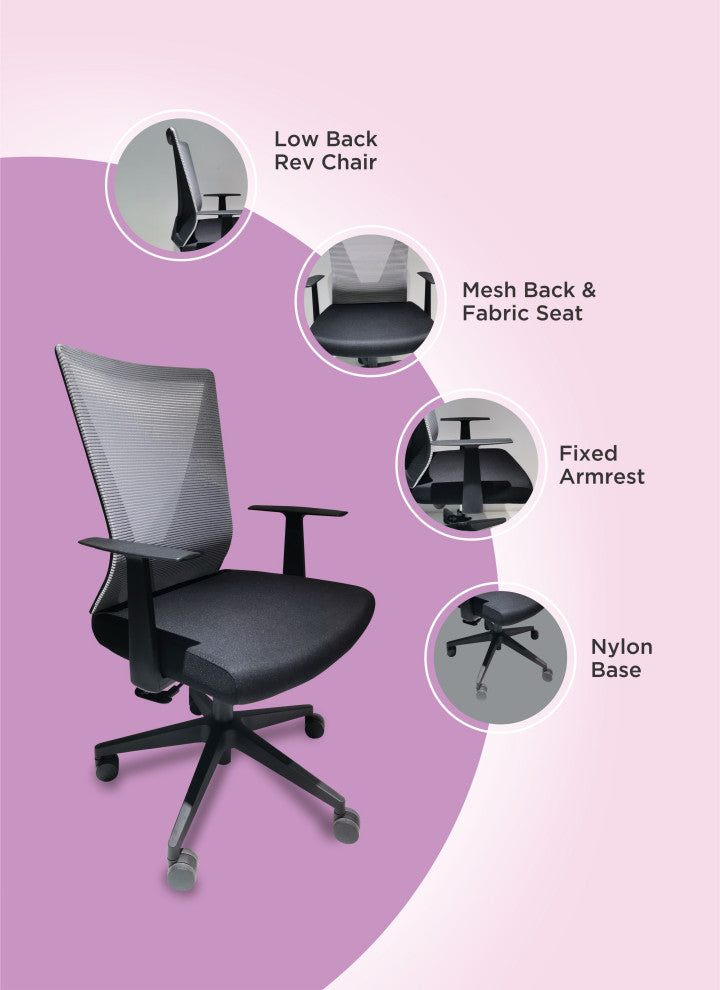 Hobart Low Back Revolving Ergonomic Office Chair, Black
