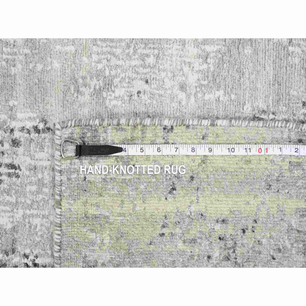 Gray Modern Hand Spun Undyed Natural Wool Hand Knotted Runner Rug, 2'6"x10'1"