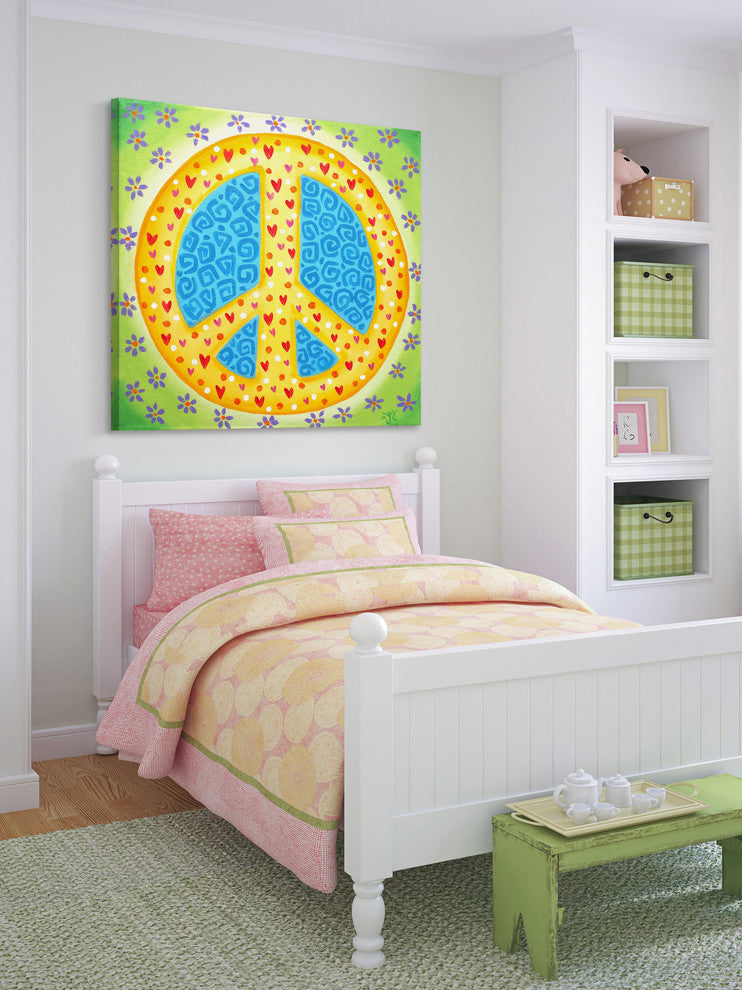 Marmont Hill, "Flower Power Peace" by Nicola Joyner on Wrapped Canvas, 18x18