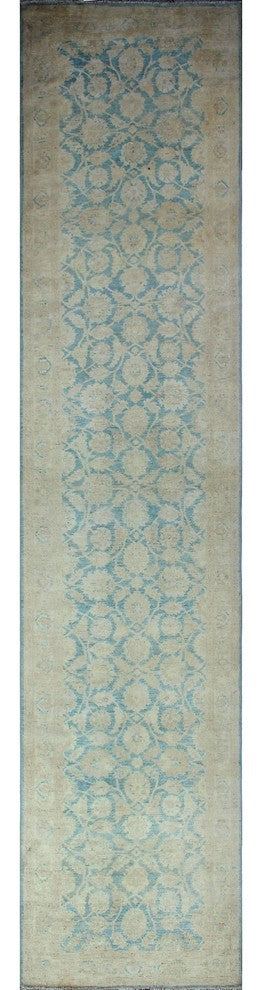 Yousafi Fine Chobi Adebayo Blue and Beige Rug, 3''11x19''1