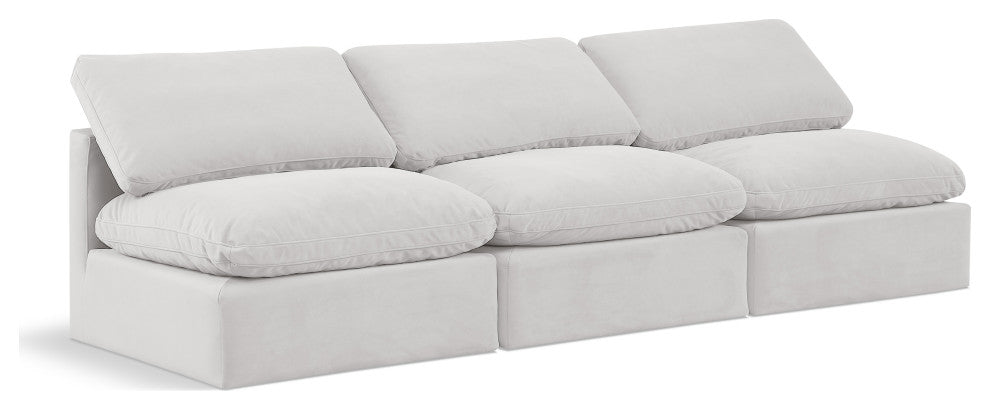 Indulge Upholstered Modular Sofa, Cream, 3-Piece: 3 Armless Chair, Down Stuffed Velvet