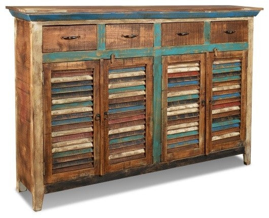La Boca Rustic Distressed Solid Wood 4-Drawer 4-Door Sideboard