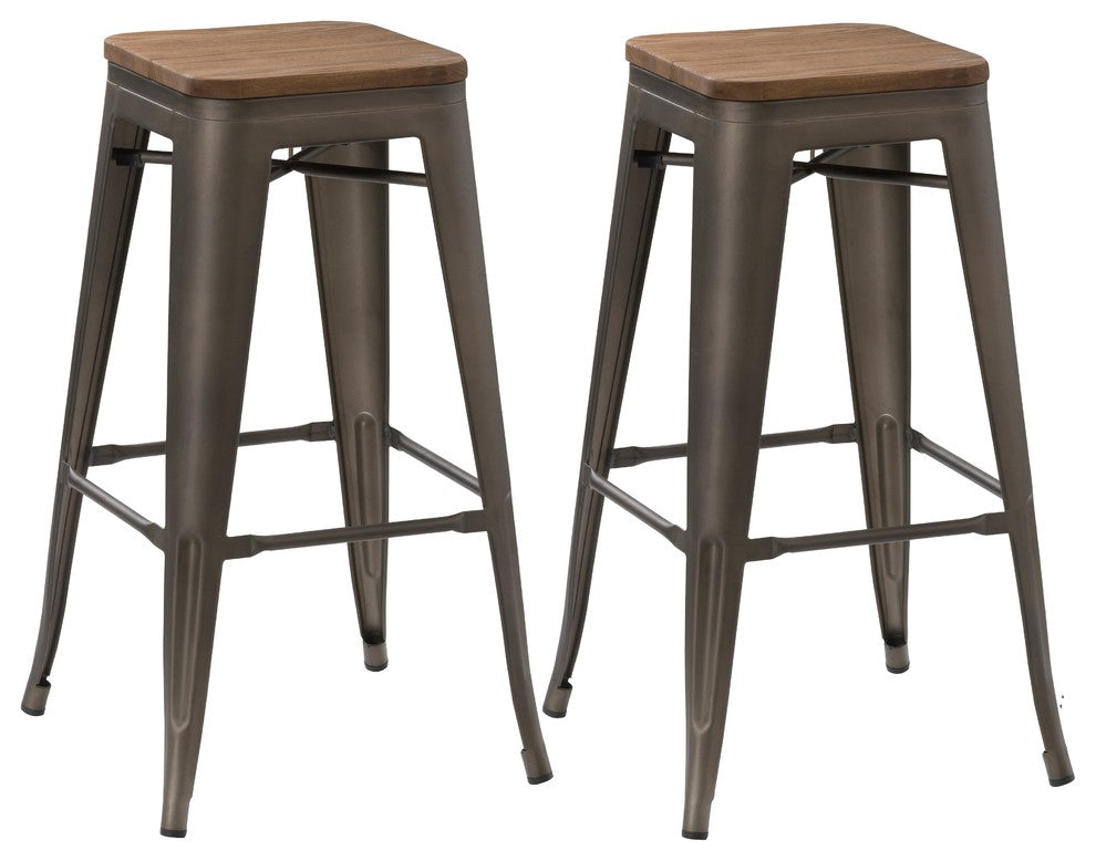 Steven Metal and Wood Bar Stools, Set of 4, 30