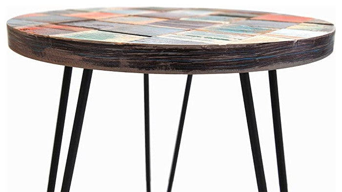 Reclaimed Wood End Table, Red, 18" X 18" X 20"