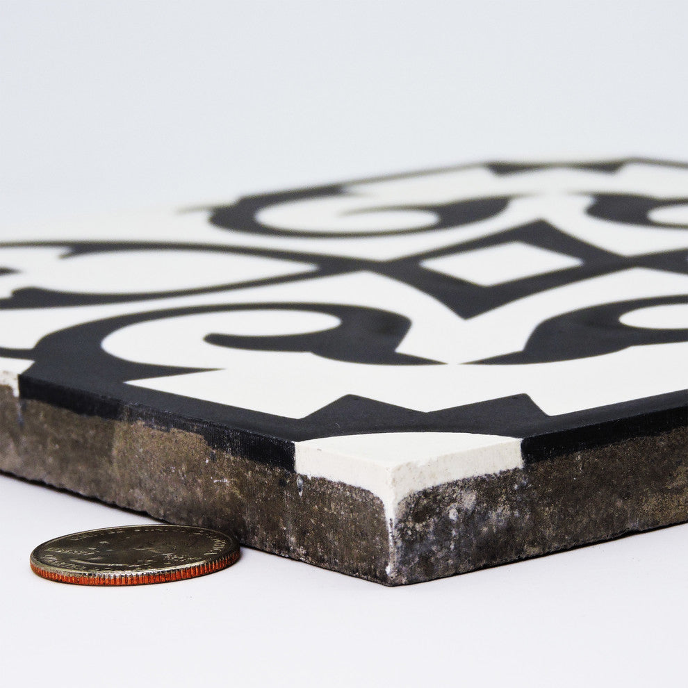 8"x8" Agadir Handmade Cement Tile, White/Black, Set of 12