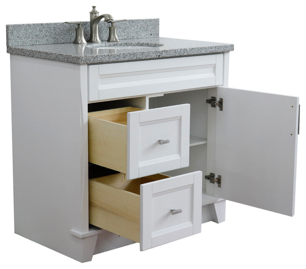 37" Single Sink Vanity, White Finish With Gray Granite