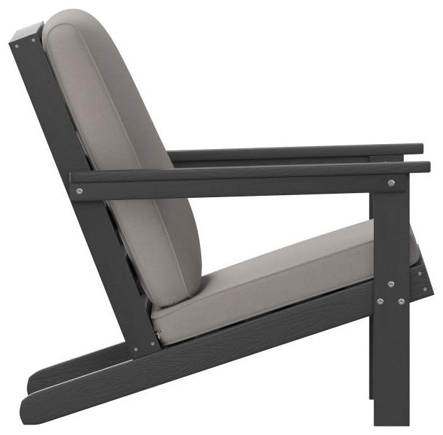 Charlestown All-Weather Poly Resin Wood Adirondack Club Chair with Cushions, Bla