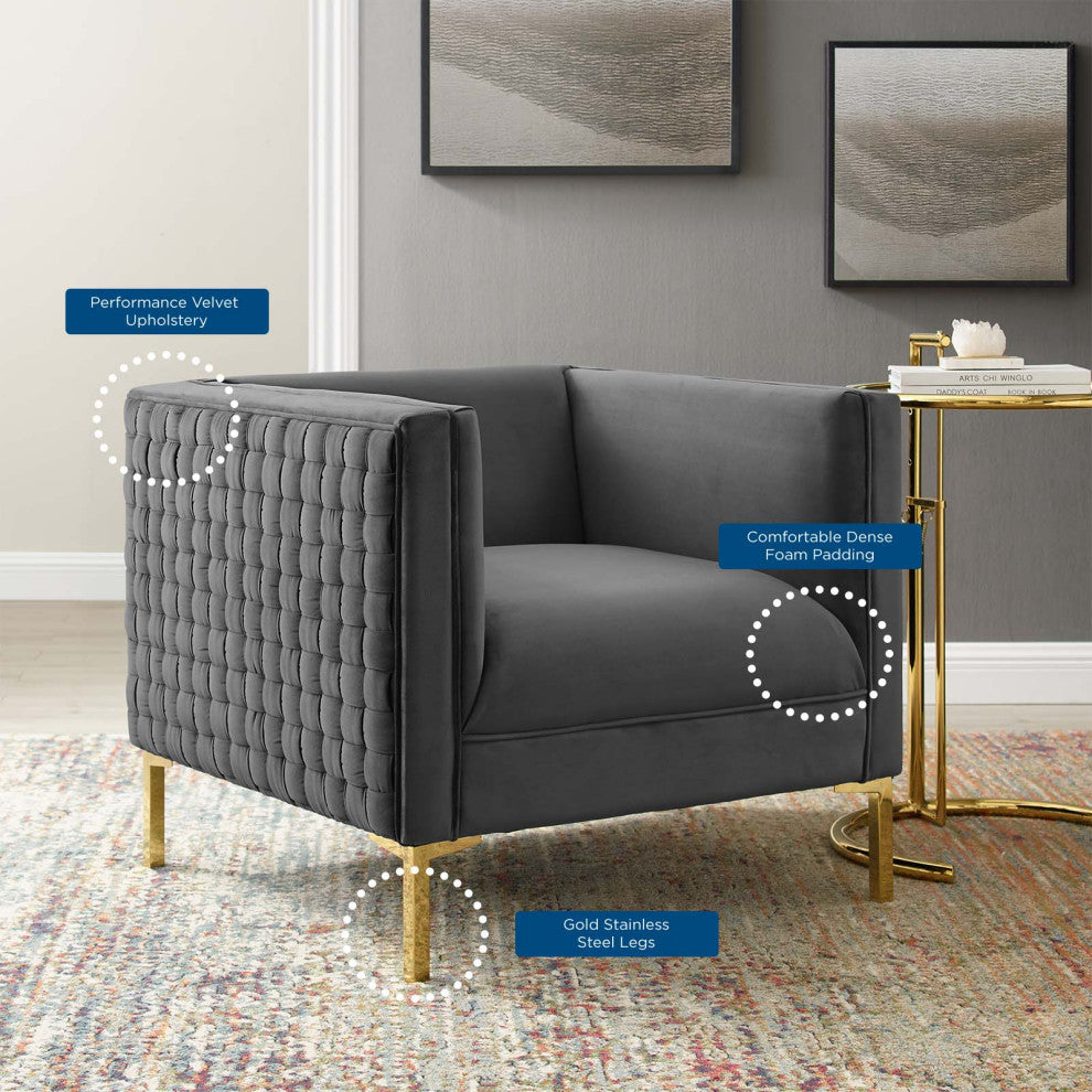 Armchair Accent Chair, Velvet, Dark Gray, Modern, Living Lounge Hospitality