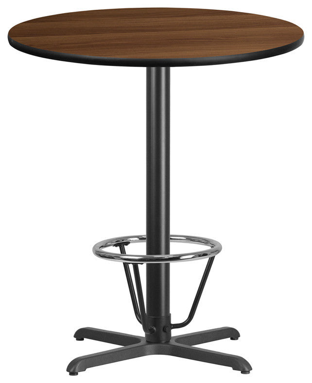36'' Round Laminate Table Top with 30'' x 30'' Bar Ht Table Base and Foot Ring,