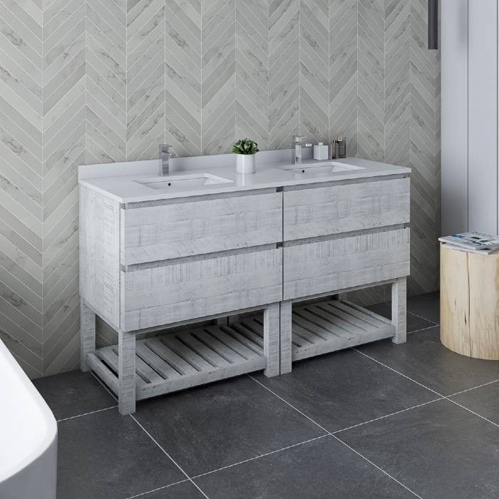 Fresca Formosa Modern 60" Rustic White Open Bottom Double Sink Vanity