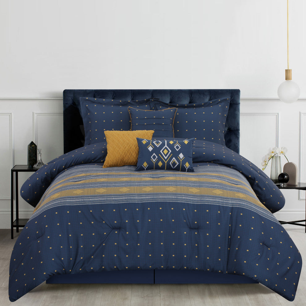 Minerva 7-Piece Comforter Set, Navy, King