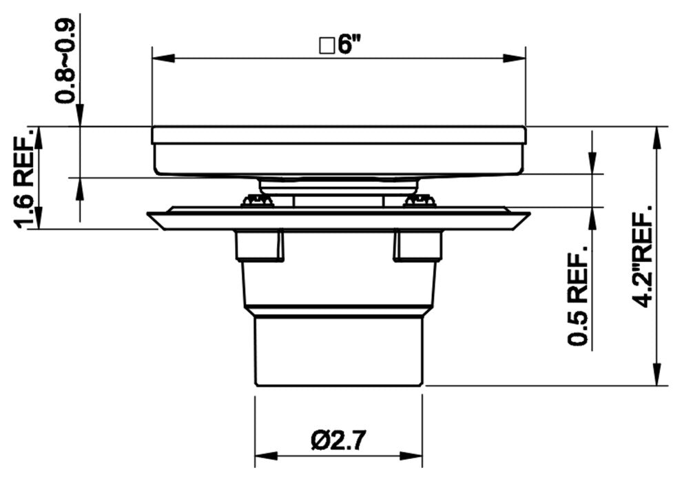 HEATGENE Square Shower Drain With Flat Cover and Base Flange, Venetian Bronze, 6