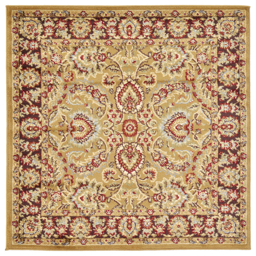 Unique Loom Tan Asheville Voyage 4' 0 x 4' 0 Square Rug