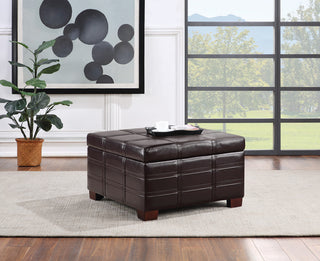 Detour Strap Square Storage Ottoman, Espresso Faux Leather