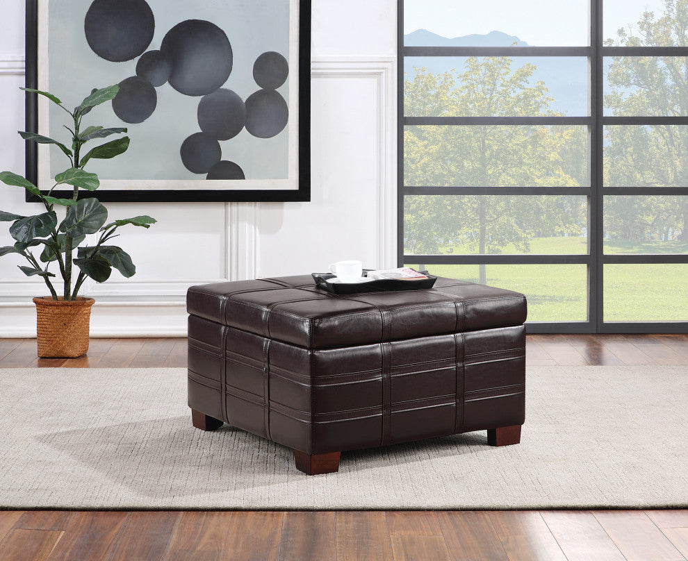 Detour Strap Square Storage Ottoman, Espresso Faux Leather