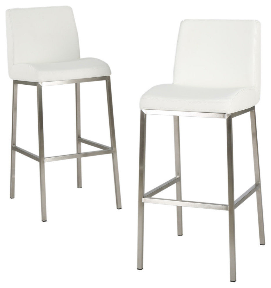 GDF Studio Jalen White Leather Bar Stools, Set of 2