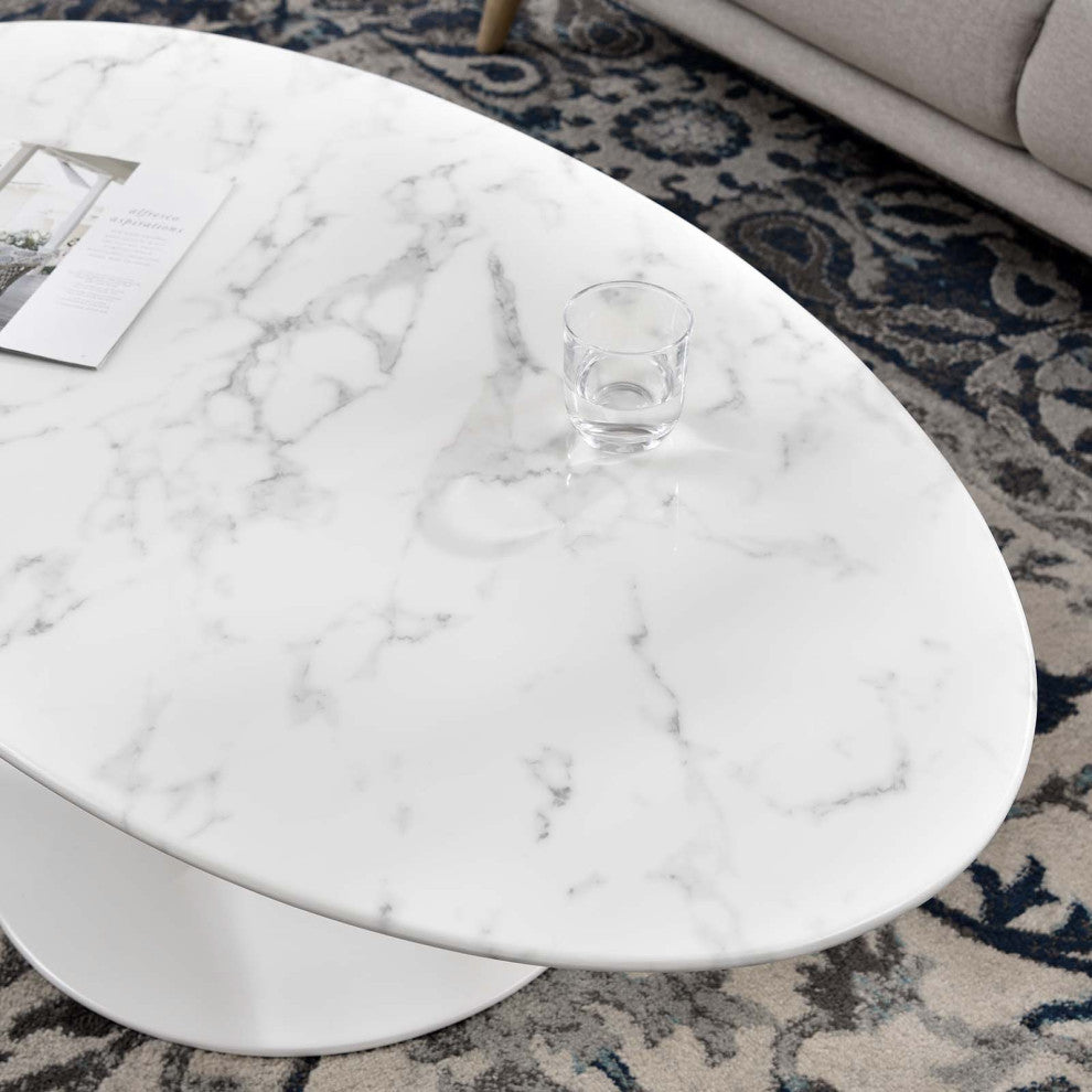Modern White Tulip 48" Oval-Shaped Artificial Marble Coffee Table