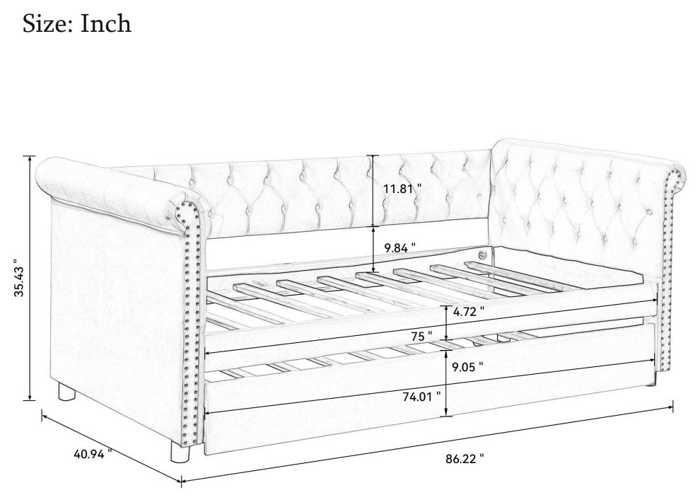 Gewnee Twin Size Upholstered Daybed with Trundle,Gray