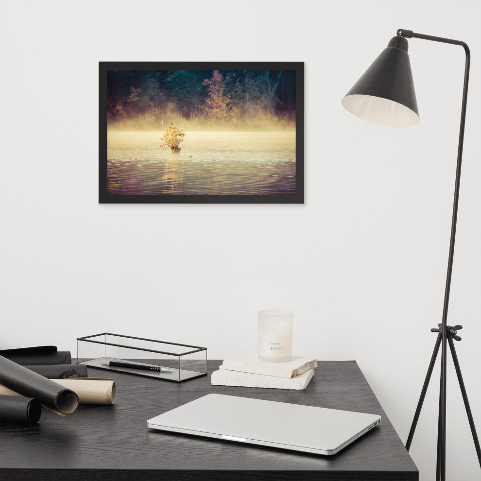 Golden Mist on Waples Pond Framed Photo Paper Wall Art Prints, Black, 12" X 18"