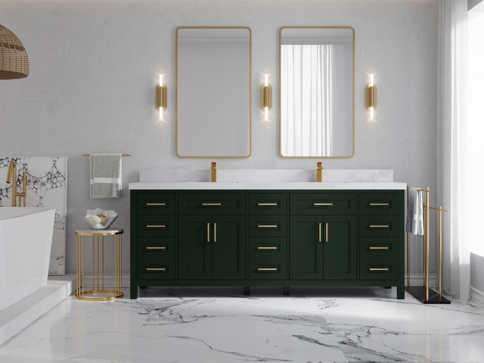 Cambridge 84 Double Sink Bath Vanity in Dark Forest Green 2" Calacatta Nuvo