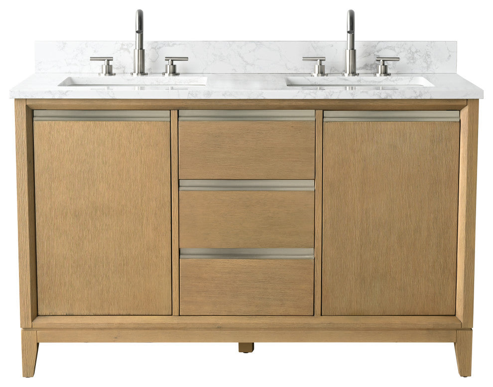 Vanity Art Bathroom Vanity With Sink, Natural Oak, 54" Double