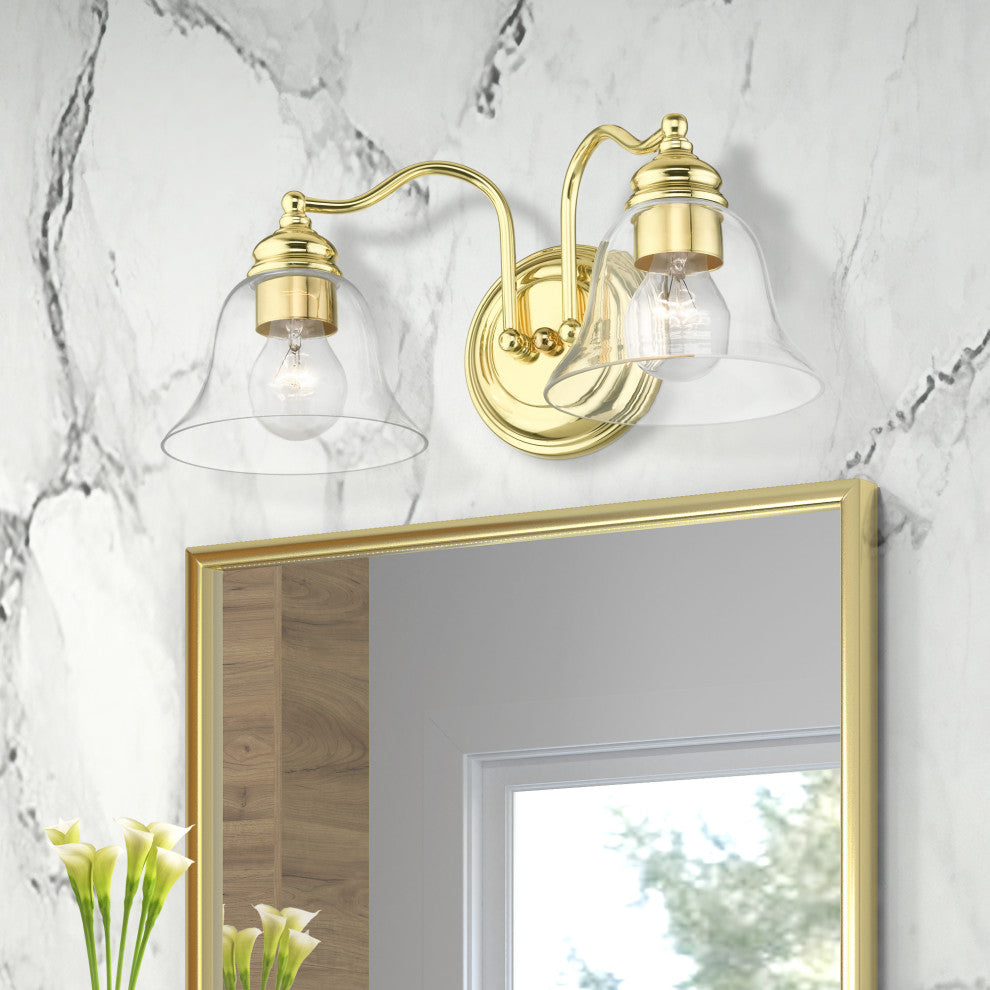 Moreland 2 Light Polished Brass Vanity Sconce