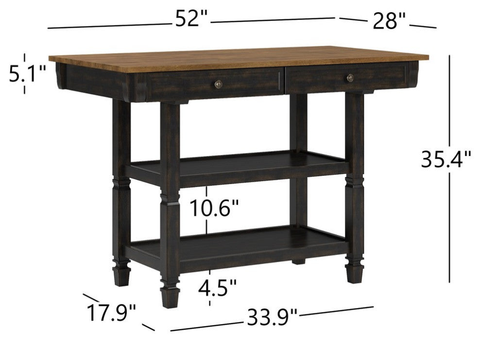 Harvey Two-Tone Kitchen Island Buffet, Antique Black