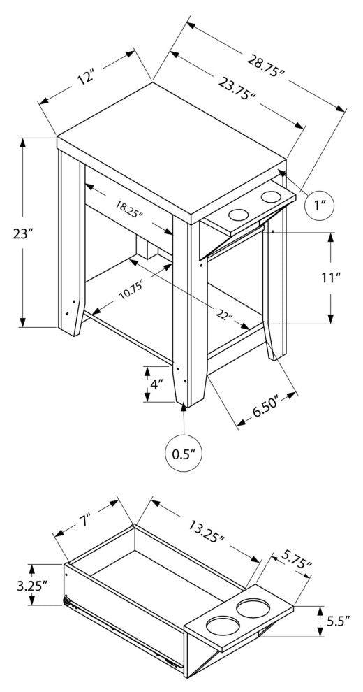 HomeRoots 28.75" x 12" x 22.5" Taupe Finish Accent Table