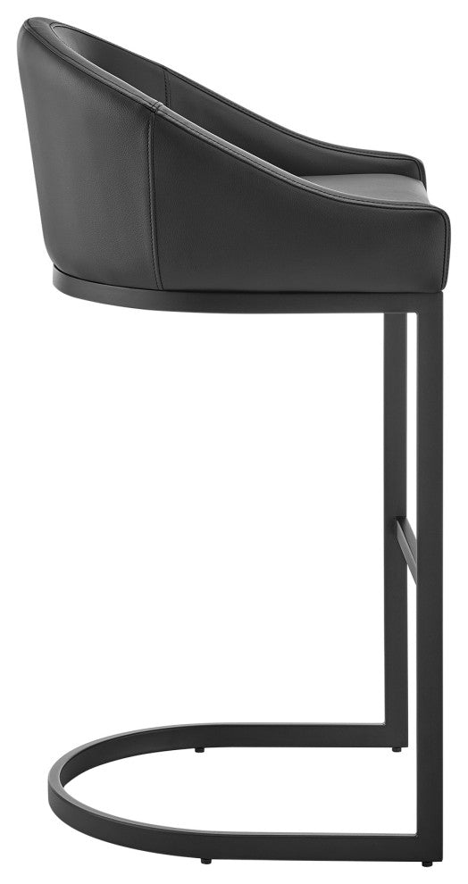 Atherik Bar Stool in Black Metal with Black Faux Leather