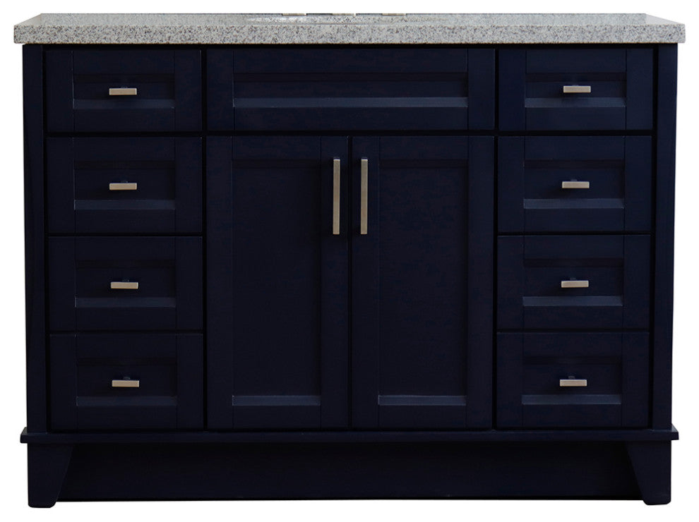 49" Single Sink Vanity, Blue Finish With Gray Granite And Oval Sink