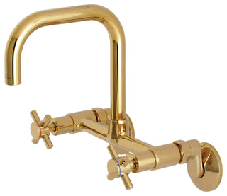Kingston 8" Adjustable Center Wall Mount Kitchen Faucet, Polished Brass
