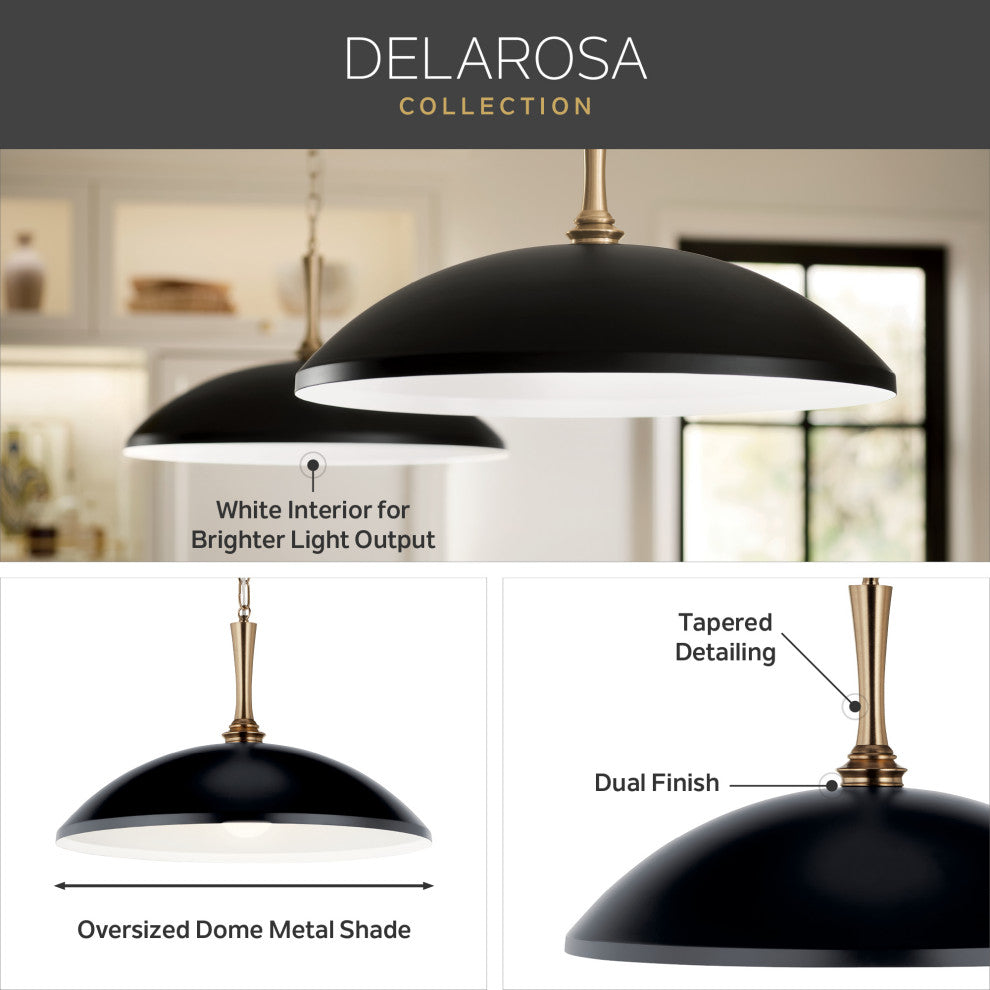 Delarosa 24" 1 Light Pendant, White and Champagne Bronze
