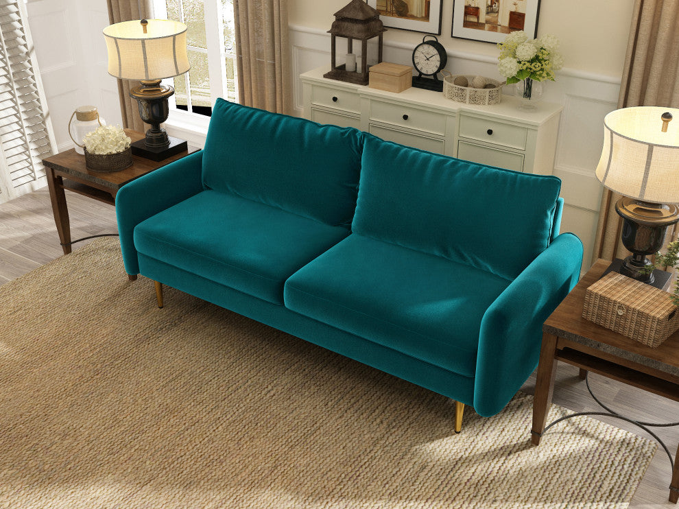 The Yokun III Velvet Round Arm Sofa, Teal Blue