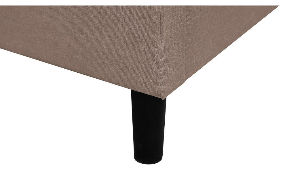 Benzara BM286437 Liam Queen Bed Brown Polylinen Horizontal Tufted Headboard