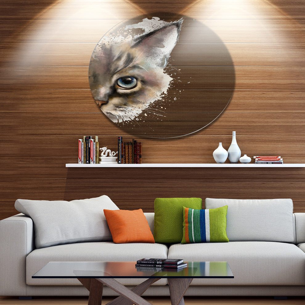 Cat Half Face Watercolor, Animal Round Wall Art, 38"