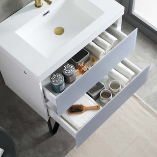 LED Lighted Bathroom Vanity With Ceramic Sink and Dimmed Light, Light Gray, 30"