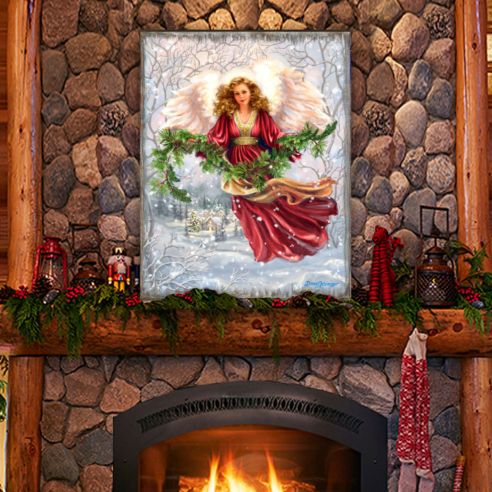 Snowfall Angel Art Wooden Wall Art, Small 12x9